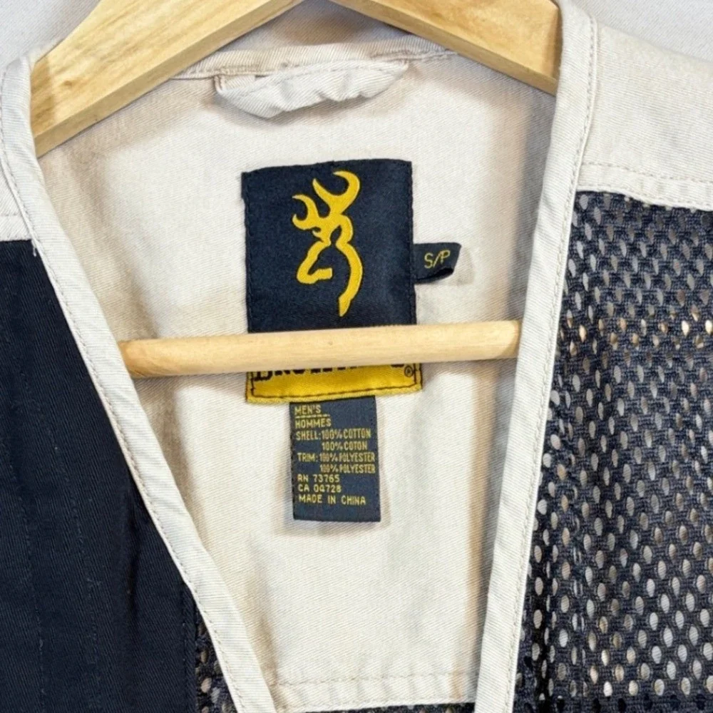 Browning Trapper Creek Shooting Vest Men Small Tan Black Mesh Hunting Clay Sport